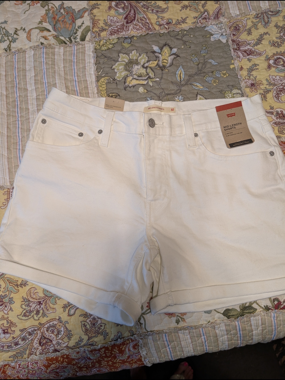 Levi's White Mid-Length Denim Shorts